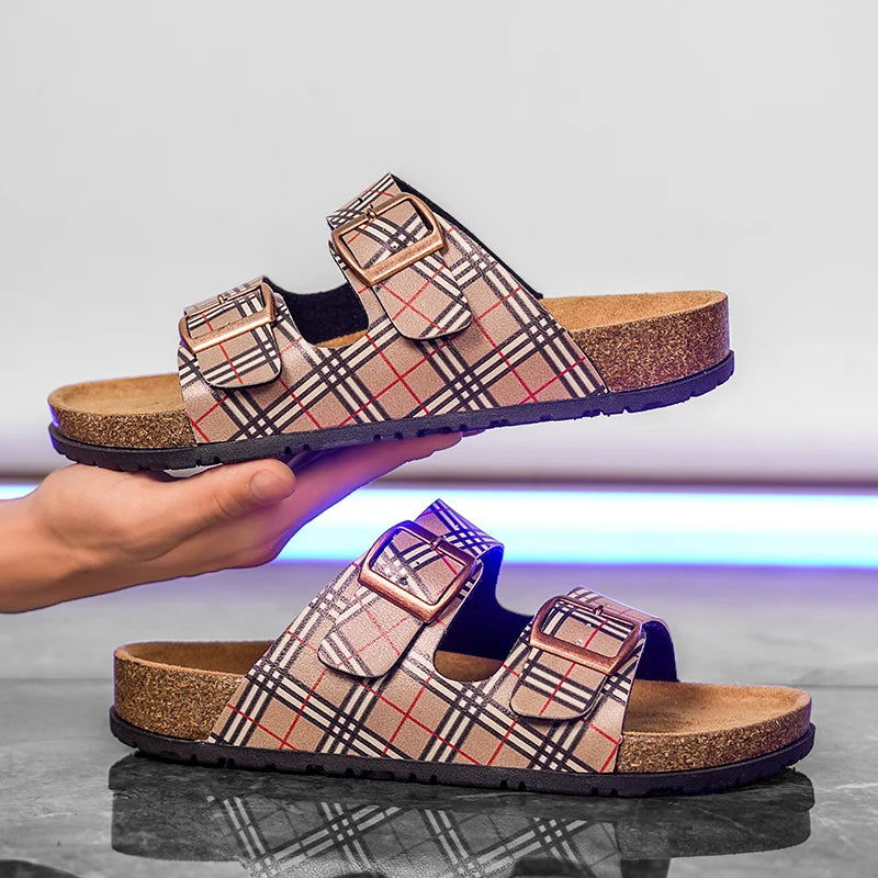 Riviera Plaid Cork Sandals