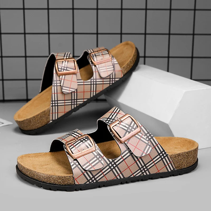 Riviera Plaid Cork Sandals