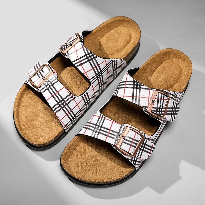 Riviera Plaid Cork Sandals