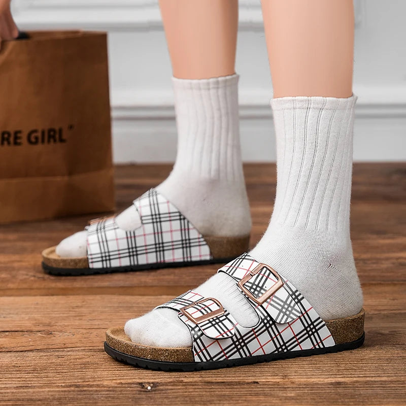 Riviera Plaid Cork Sandals