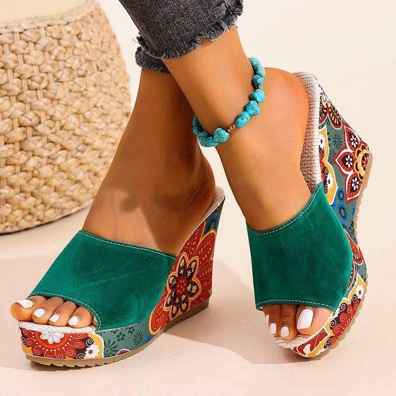 Positano Floral Wedge Sandals