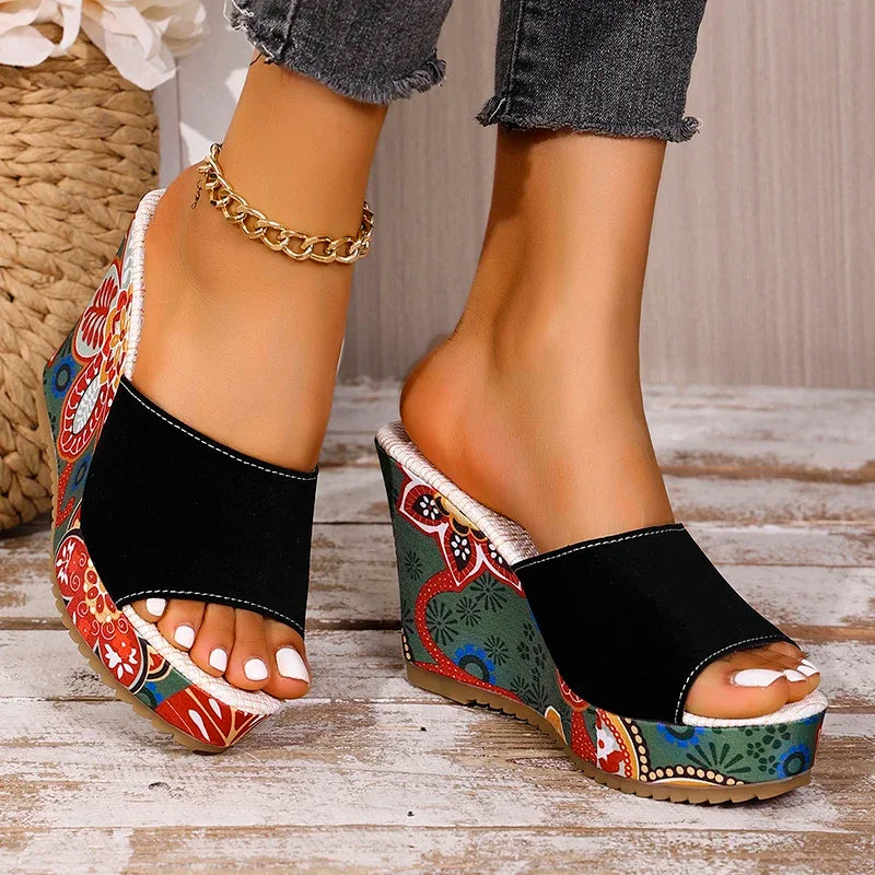 Positano Floral Wedge Sandals