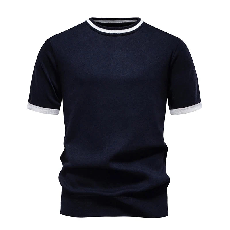 Orvieto contrast knit tee in navy, front view