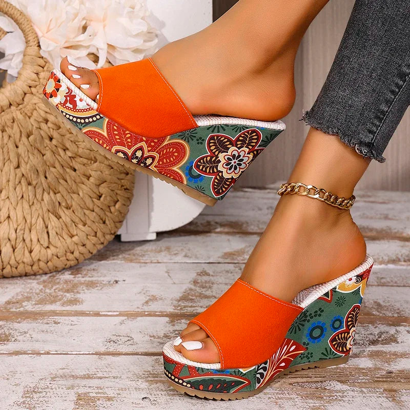 Positano Floral Wedge Sandals