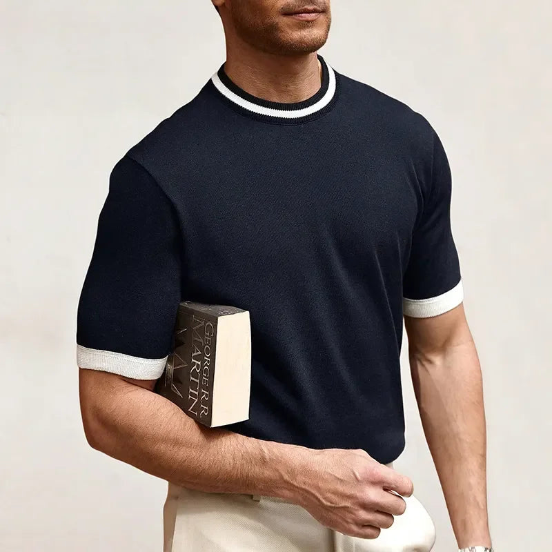 Orvieto contrast knit tee in navy