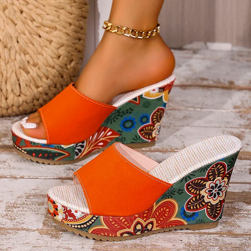 Positano Floral Wedge Sandals