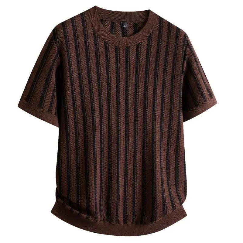 Vietri jacquard stripe knit tee in rust, front view