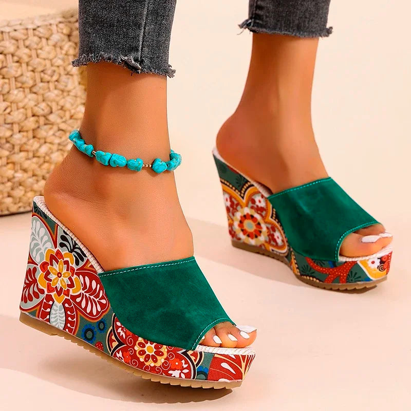 Positano Floral Wedge Sandals