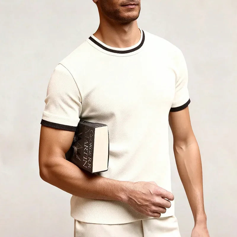 Orvieto contrast knit tee in beige