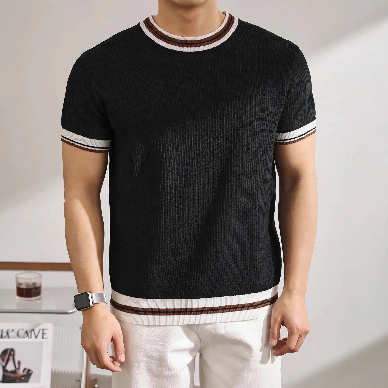 Arezzo Contrast Rib Knit Tee