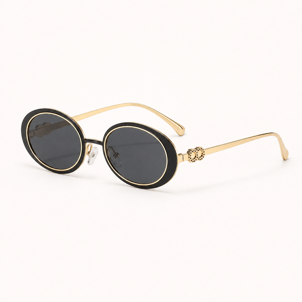 Varenna retro oval sunglasses in black and gold